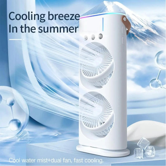 Double-Ended Spray Fan – USB Rechargeable Mini Desk Fan with LED.