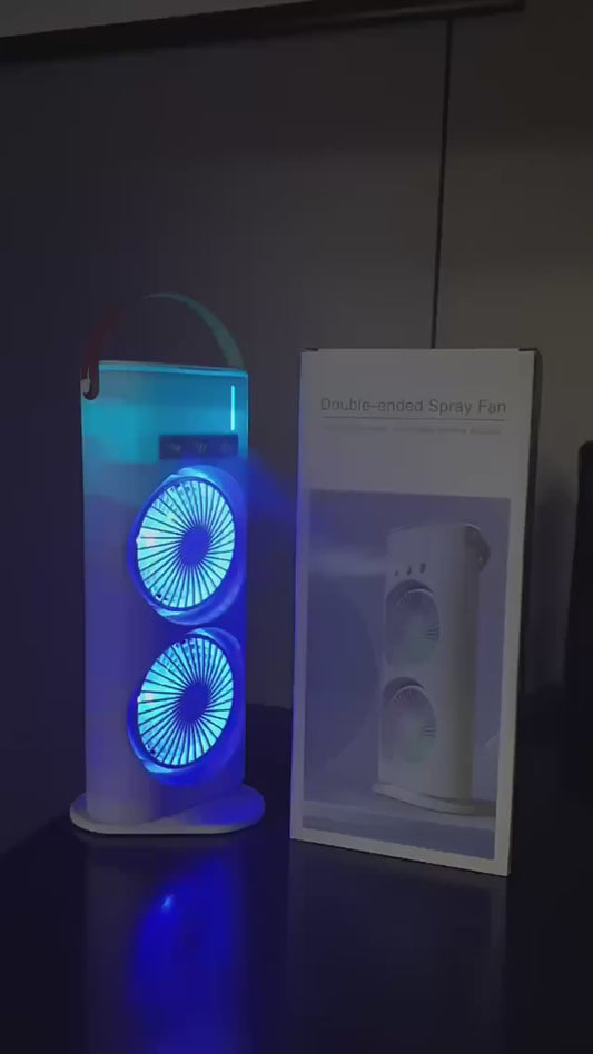Double-Ended Spray Fan – USB Rechargeable Mini Desk Fan with LED.
